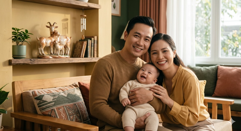 Sinh con hợp tuổi là một trong những phương pháp hóa giải xung khắc hôn nhân hiệu quả, mang lại bình an cho tổ ấm. (Nguồn ảnh: AI Generated for amduong.com.vn)